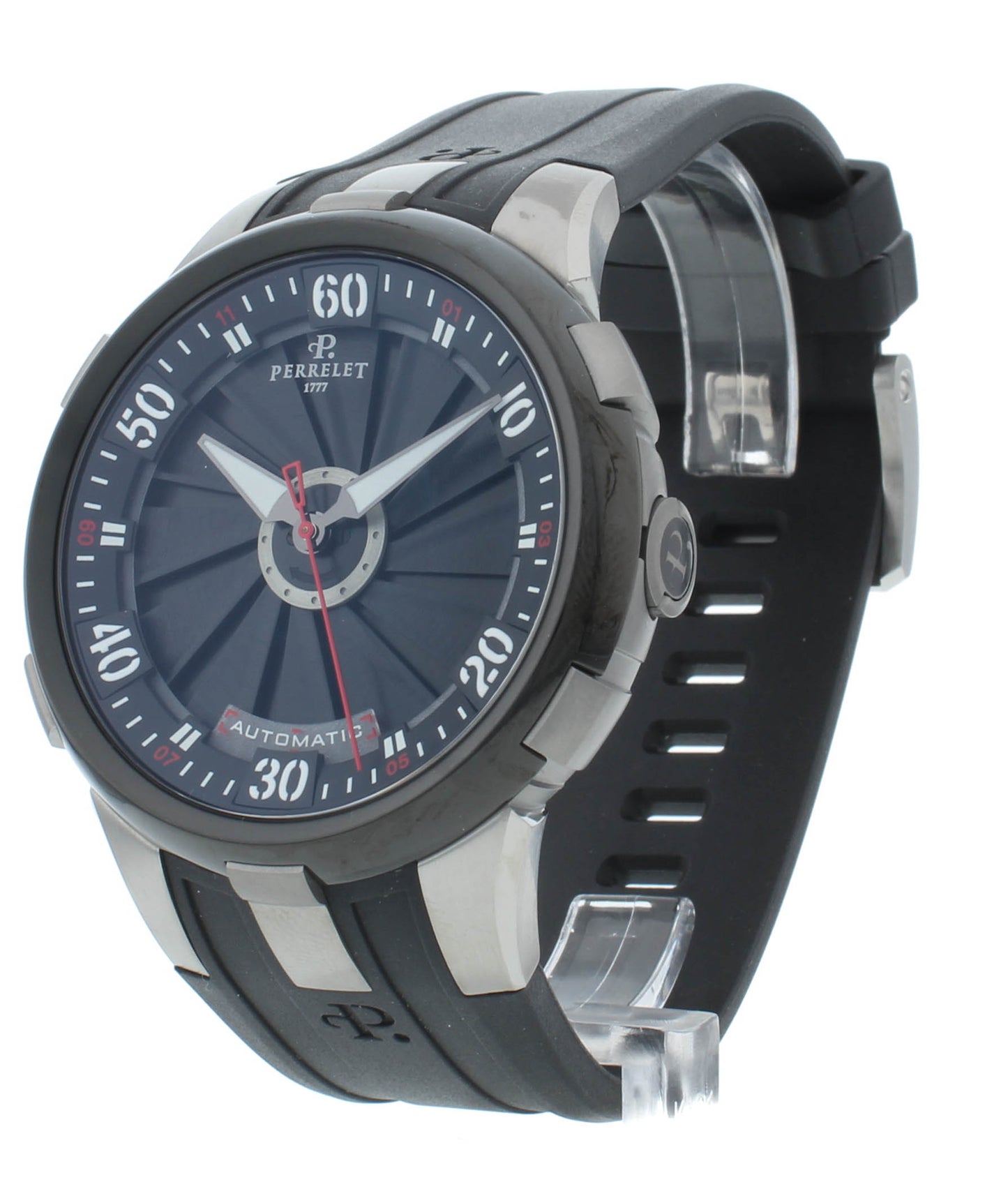 Perrelet Turbine XL Automatic Black Dial 48mm Rubber Strap Men's Watch A1050/1