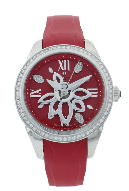 Perrelet Diamond Bezel Flower Red Dial Automatic 36.5mm Ladies Watch A2066/C