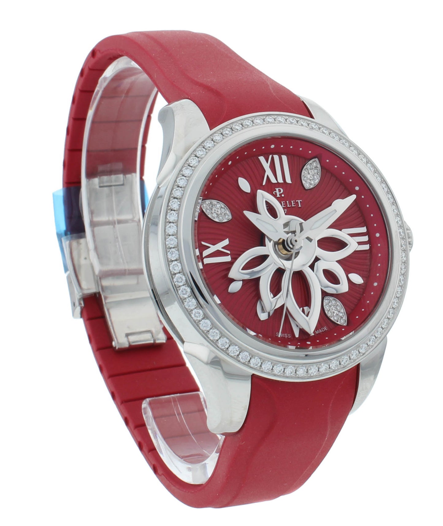 Perrelet Diamond Bezel Flower Red Dial Automatic 36.5mm Ladies Watch A2066/C