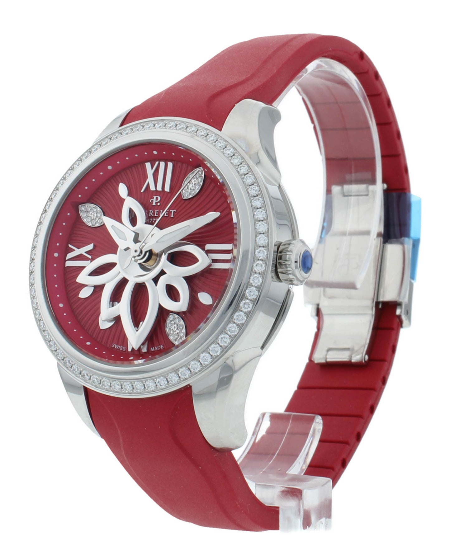 Perrelet Diamond Bezel Flower Red Dial Automatic 36.5mm Ladies Watch A2066/C