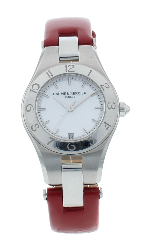 Baume & Mercier Linea White MOP Dial Red Strap Quartz 27mm Ladies Watch M0A10116