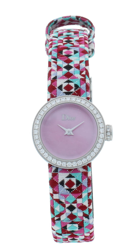 Dior La D De 19mm Pink Dial Diamond Bezel Quartz Ladies Watch CD040110A026