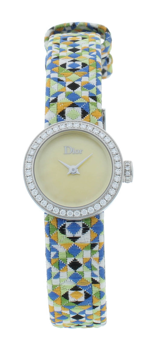 Dior La D De 19mm Yellow Dial Diamond Bezel Quartz Ladies Watch CD040110A025