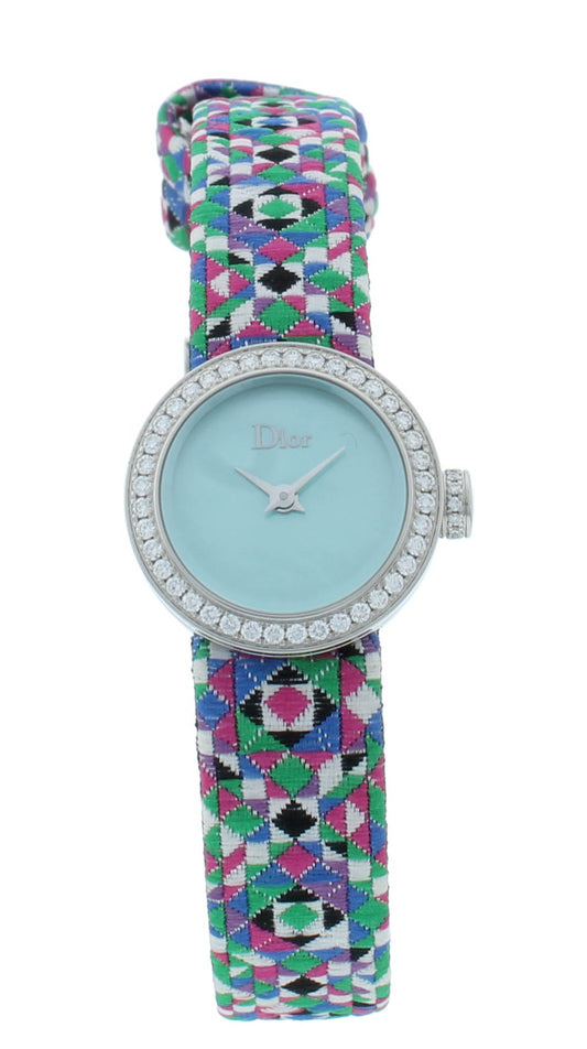 Dior La D De 19mm Green MOP Dial Diamond Bezel Quartz Ladies Watch CD040110A027