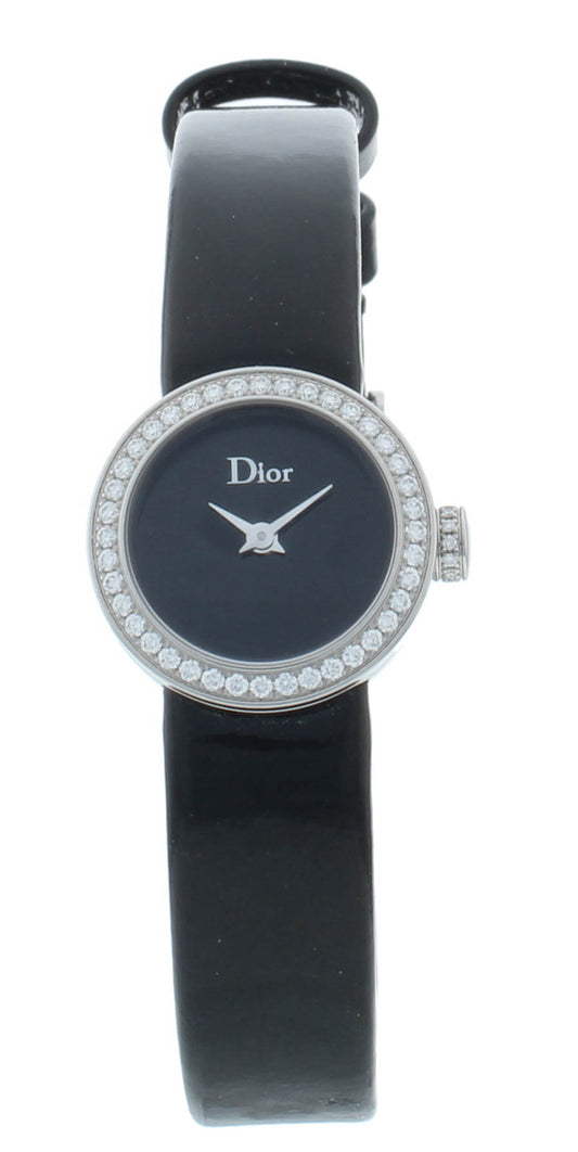 Dior La D De 19mm Black Dial Diamond Bezel Quartz Ladies Watch CD040110A012