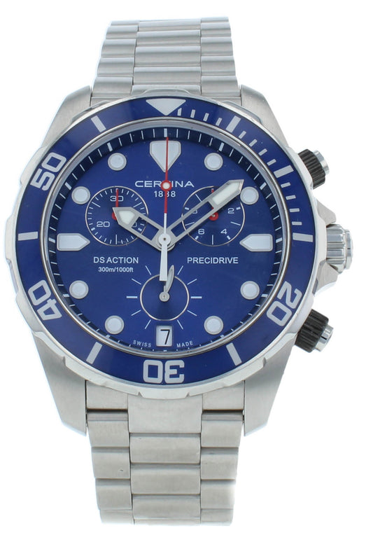 Certina DS Action 43mm Chronograph Blue Dial Quartz Men's Watch C0324171104100