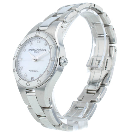 Baume & Mercier Linea 32mm Automatic MOP Diamond Dial Ladies Watch MOA10074