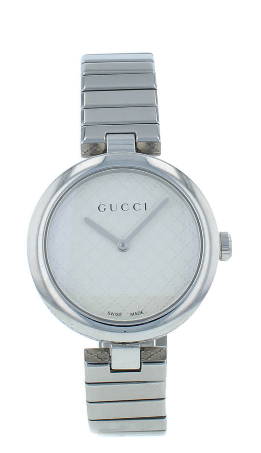 Gucci Diamantissima White Dial Stainless Steel 32mm Quartz Ladies Watch YA141402