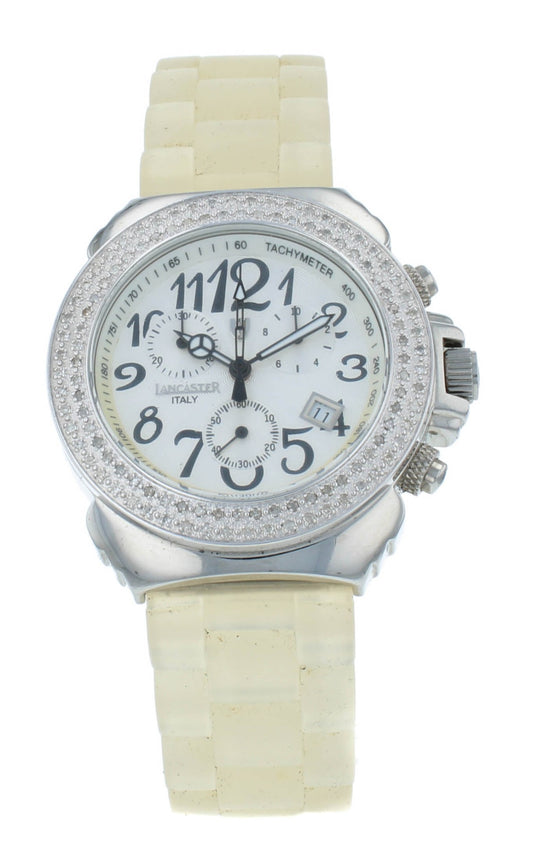 Lancaster 38mm Chronograph White Dial Diamond Bezel Ladies Watch OLA0226EP