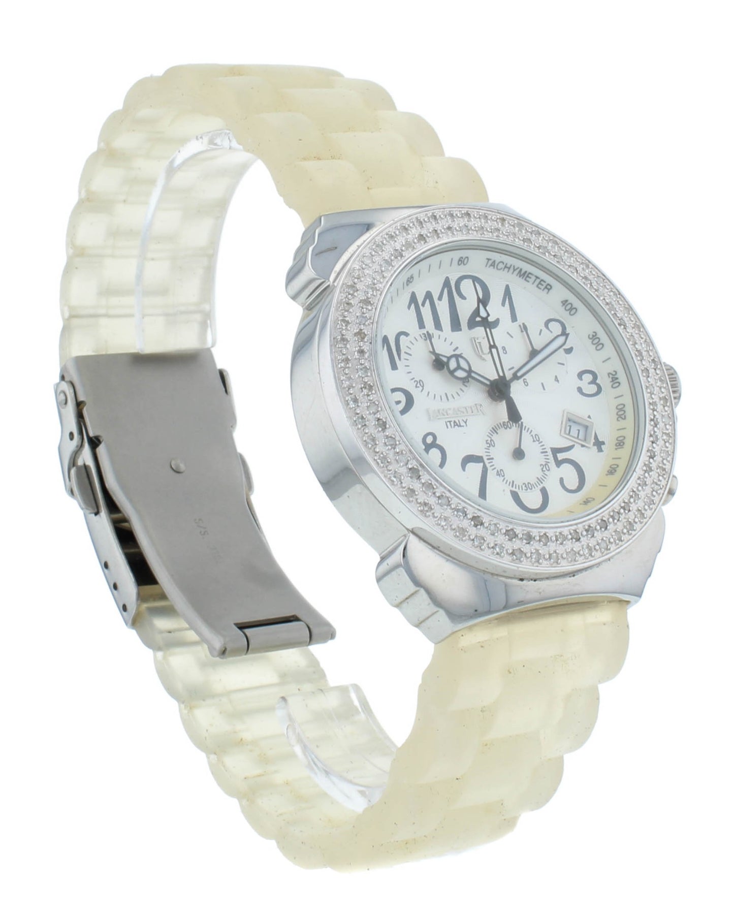 Lancaster 38mm Chronograph White Dial Diamond Bezel Ladies Watch OLA0226EP