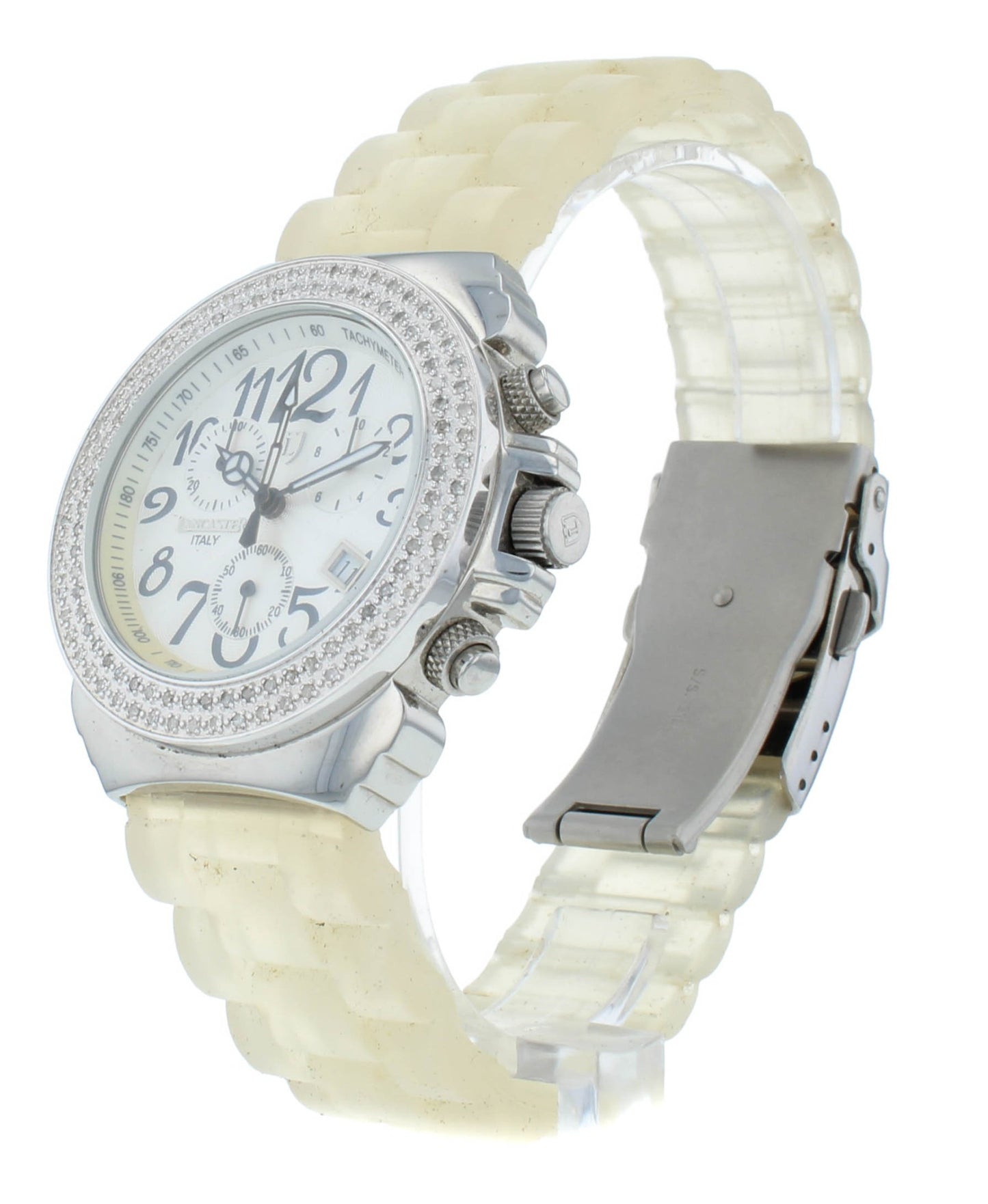 Lancaster 38mm Chronograph White Dial Diamond Bezel Ladies Watch OLA0226EP