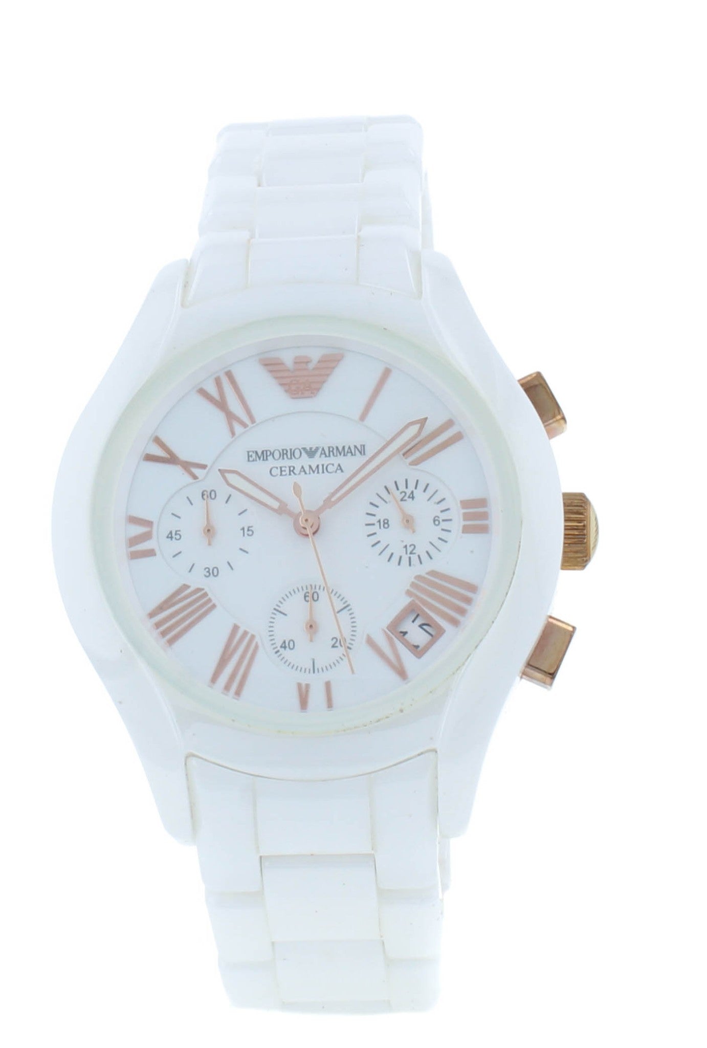 Emporio Armani Ceramica 39mm Chronograph White Dial Quartz Ladies Watch AR1417