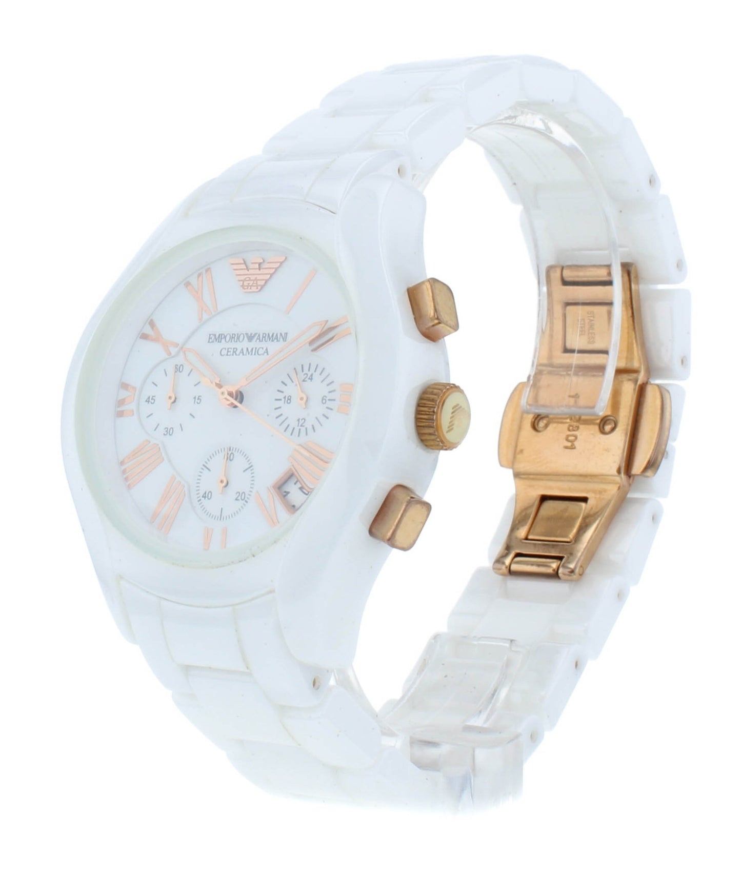 Emporio Armani Ceramica 39mm Chronograph White Dial Quartz Ladies Watch AR1417