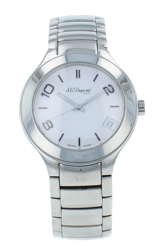 Pre-Owned St. Dupont Circle Steel 35mm Quartz White Dial Men's Watch 65250