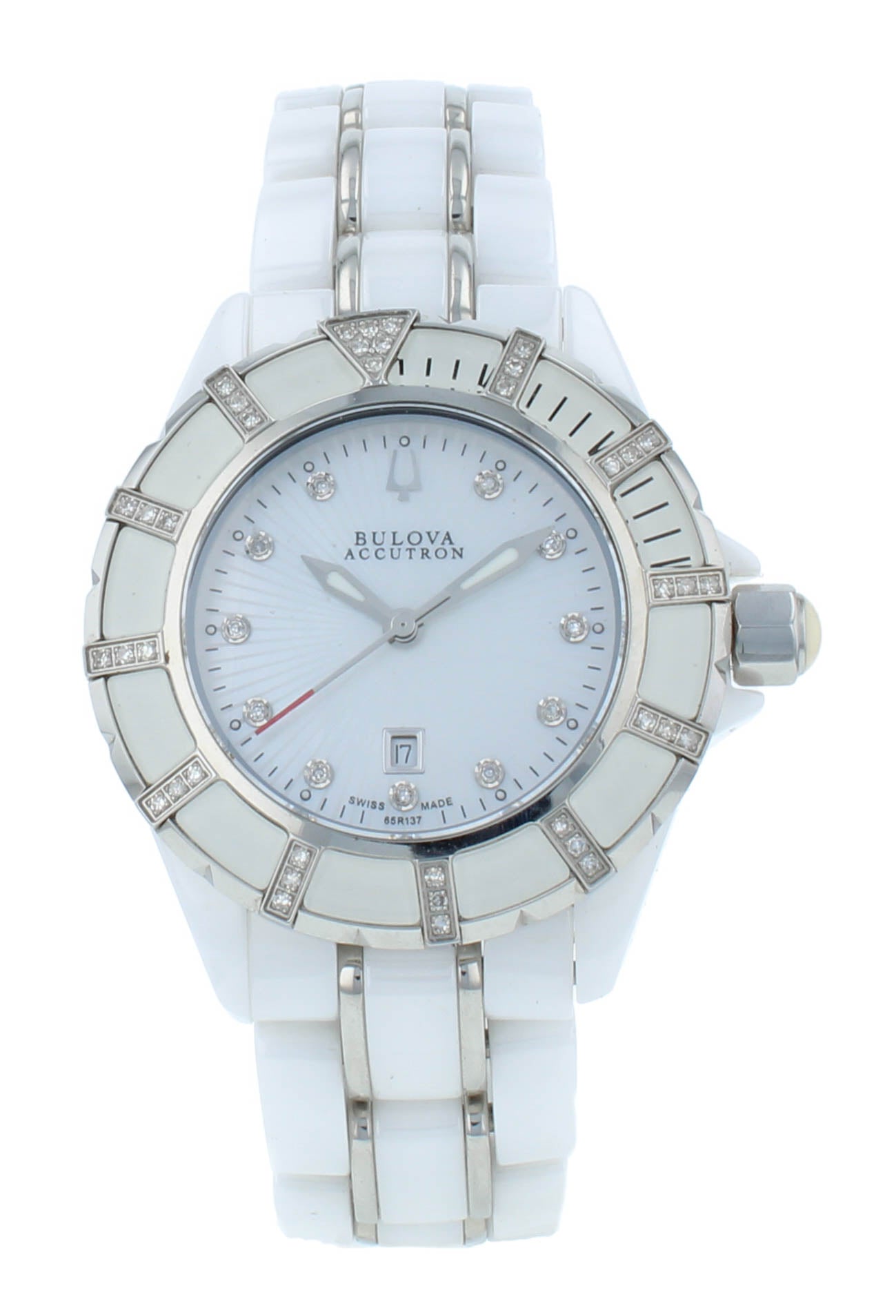 Bulova Accutron Mirador 36mm White MOP Diamond Dial Quartz Ladies Watch 65R137