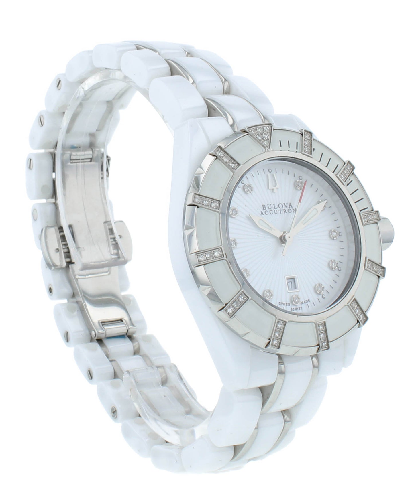 Bulova Accutron Mirador 36mm White MOP Diamond Dial Quartz Ladies Watch 65R137