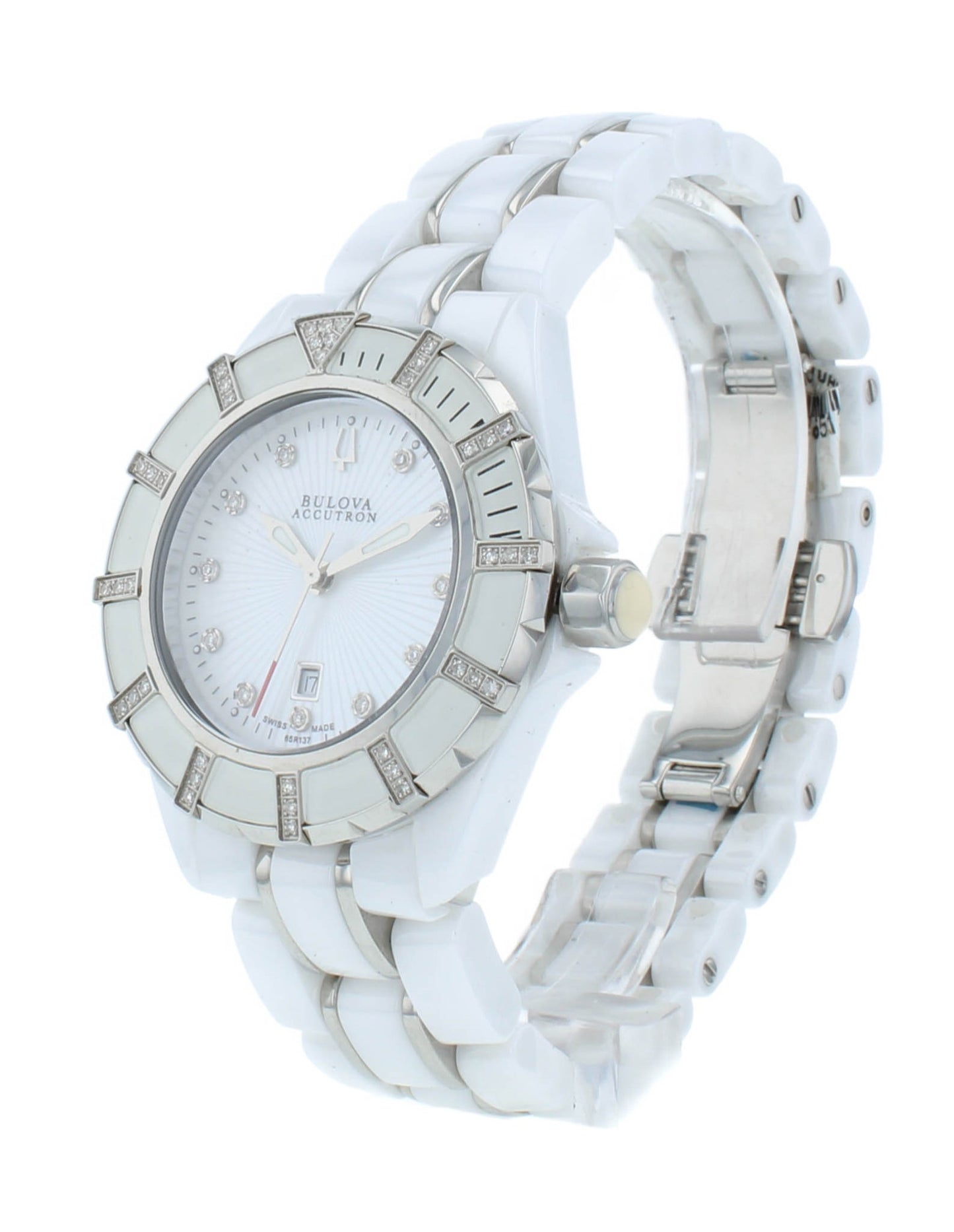 Bulova Accutron Mirador 36mm White MOP Diamond Dial Quartz Ladies Watch 65R137