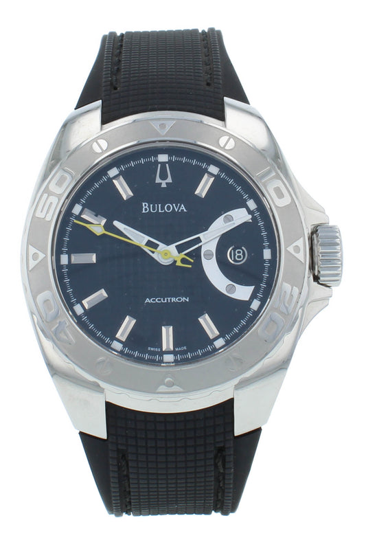 Bulova Accutron Automatic Black Dial 43mm Rubber Strap Steel Men's Watch 63B130