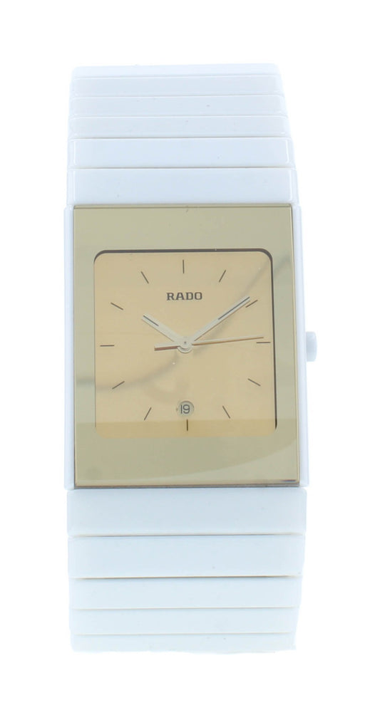 Rado Ceramica Quartz Gold Dial White Ceramic 27x42 mm Ladies Watch R21709252
