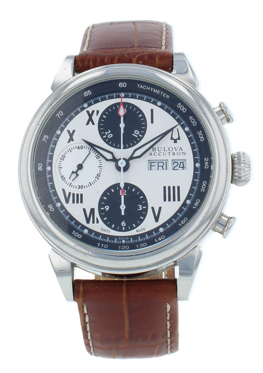 Bulova Accutron 42mm Automatic Chronograph Beige Dial Steel Men's Watch 63C010