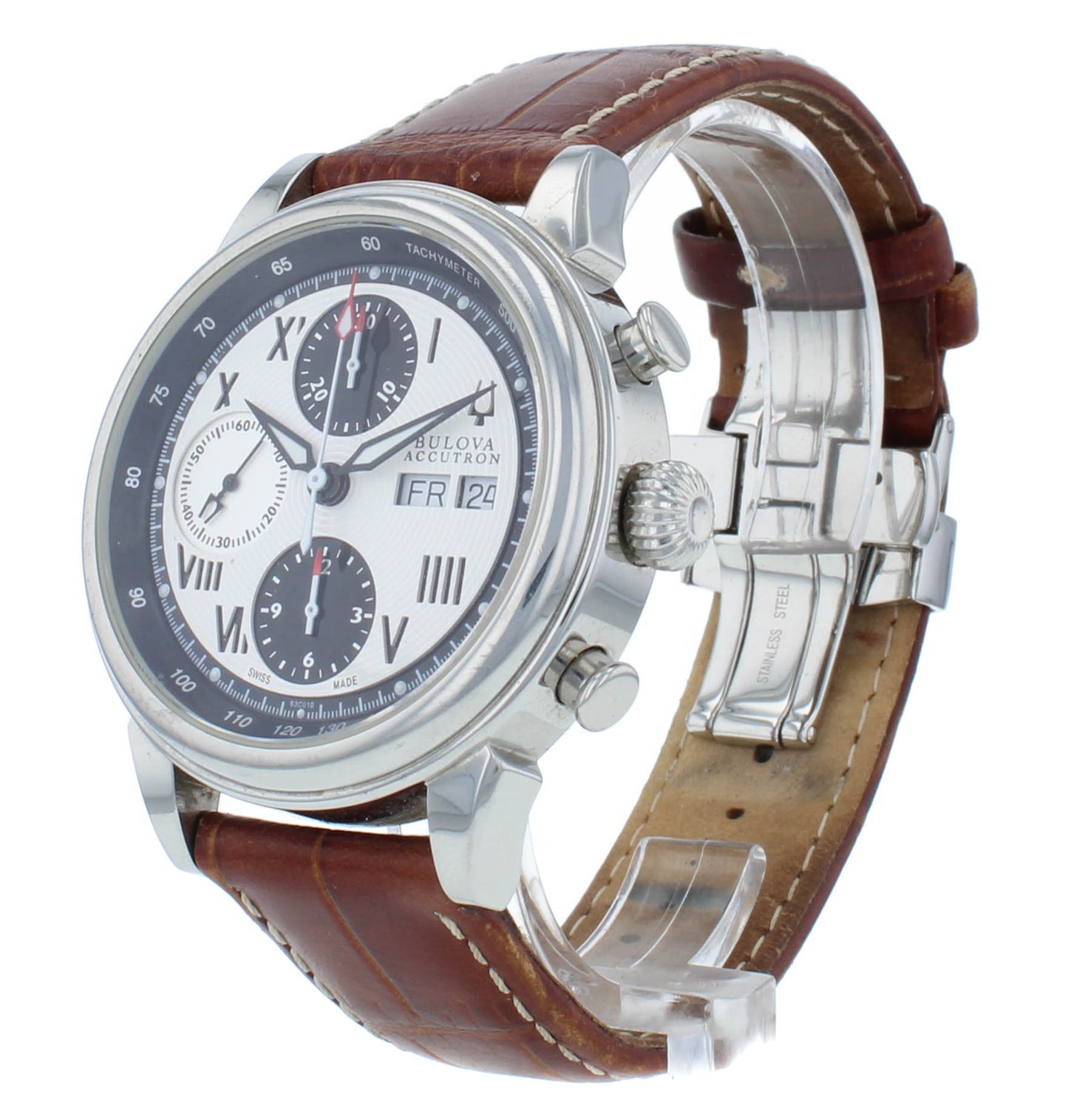 Bulova Accutron 42mm Automatic Chronograph Beige Dial Steel Men's Watch 63C010