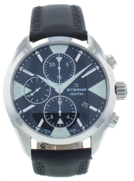 Eterna KonTiki 42mm Automatic Chronograph Black Dial Men's Watch 1240.41.43.1184