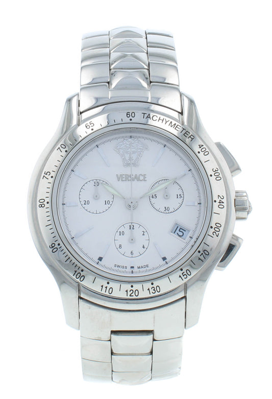 Versace Chronograph 40mm Quartz Steel Bracelet White Dial Men's Watch ULC99