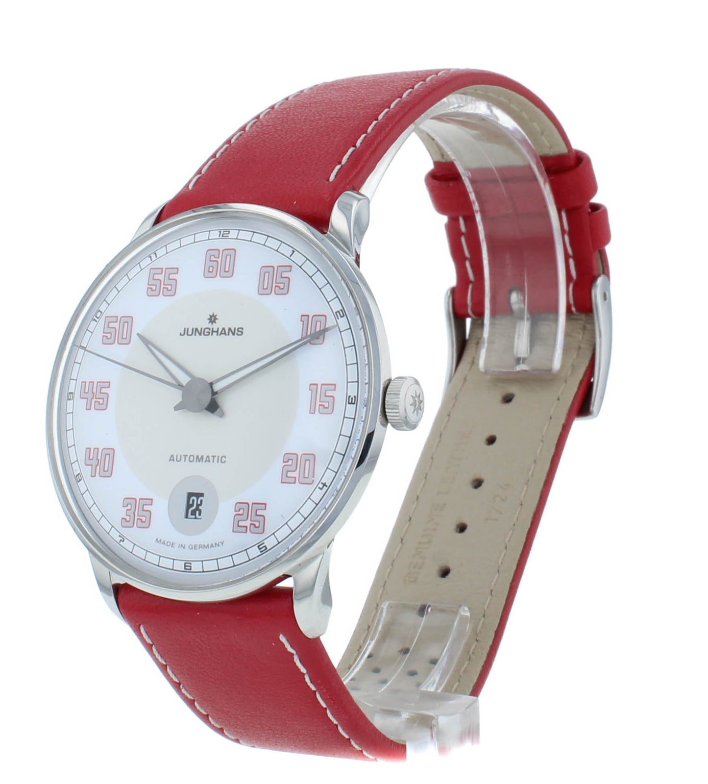 Junghans Meister Driver Automatic Red Strap White Dial Men's Watch 027/4716.00