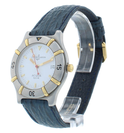 Ulysse Nardin Acqua 120M Quartz 34mm White Dial Blue Leather Strap Unisex Watch