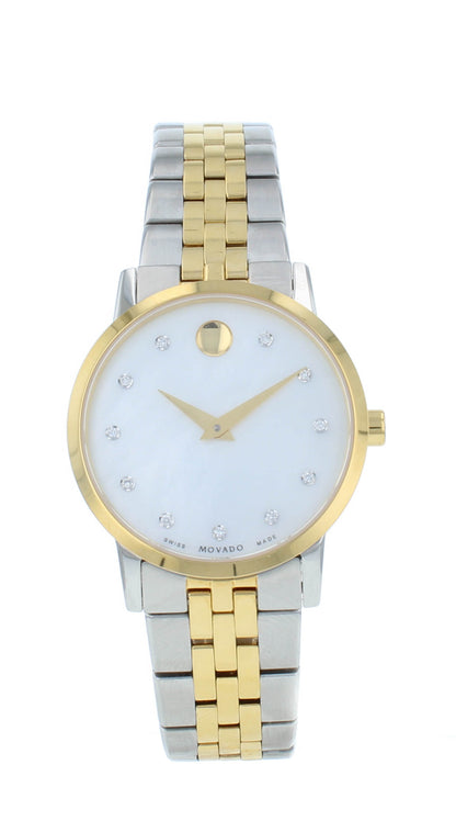 Movado Museum Classic 28mm White MOP Dial Two-Tone Quartz Ladies Watch 607208