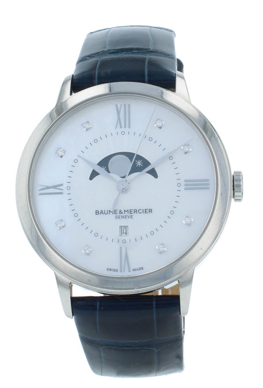 Baume & Mercier Classima 36mm Moonphase Silver Dial Quartz Ladies Watch M0A10226