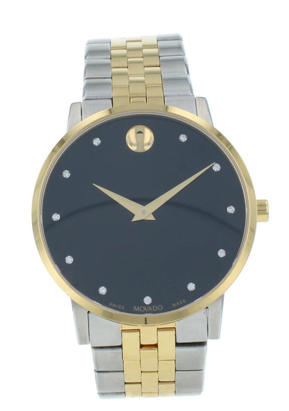 Movado Museum 40mm Two-Tone Quartz Black Diamond Dial Men's Watch 607202