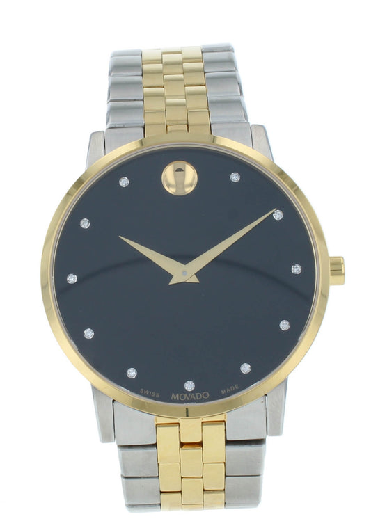 Movado Museum 40mm Two-Tone Quartz Black Diamond Dial Men's Watch 607202