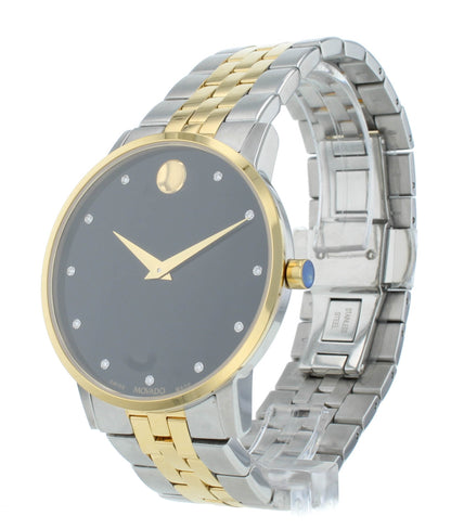 Movado Museum 40mm Two-Tone Quartz Black Diamond Dial Men's Watch 607202