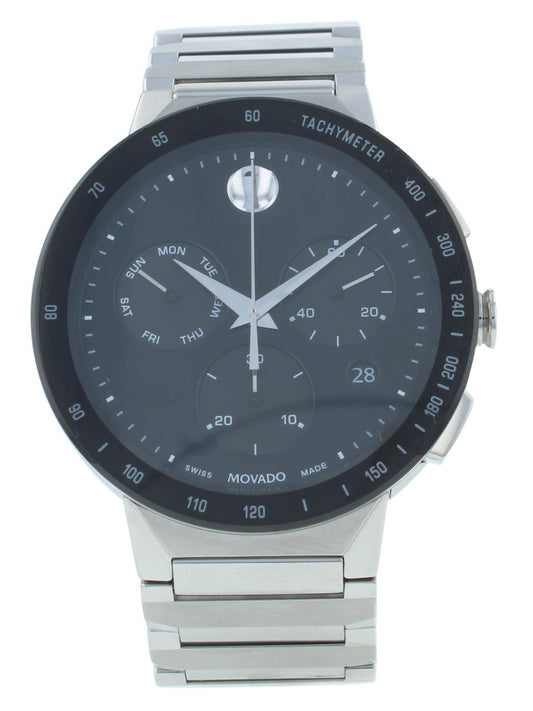 Movado Chronograph 43mm Quartz Black Dial Stainless Steel Men's Watch 607239