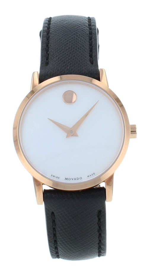 Movado Meusuem Classic Rose Gold Tone White MOP 28mm Quartz Ladies Watch 607424