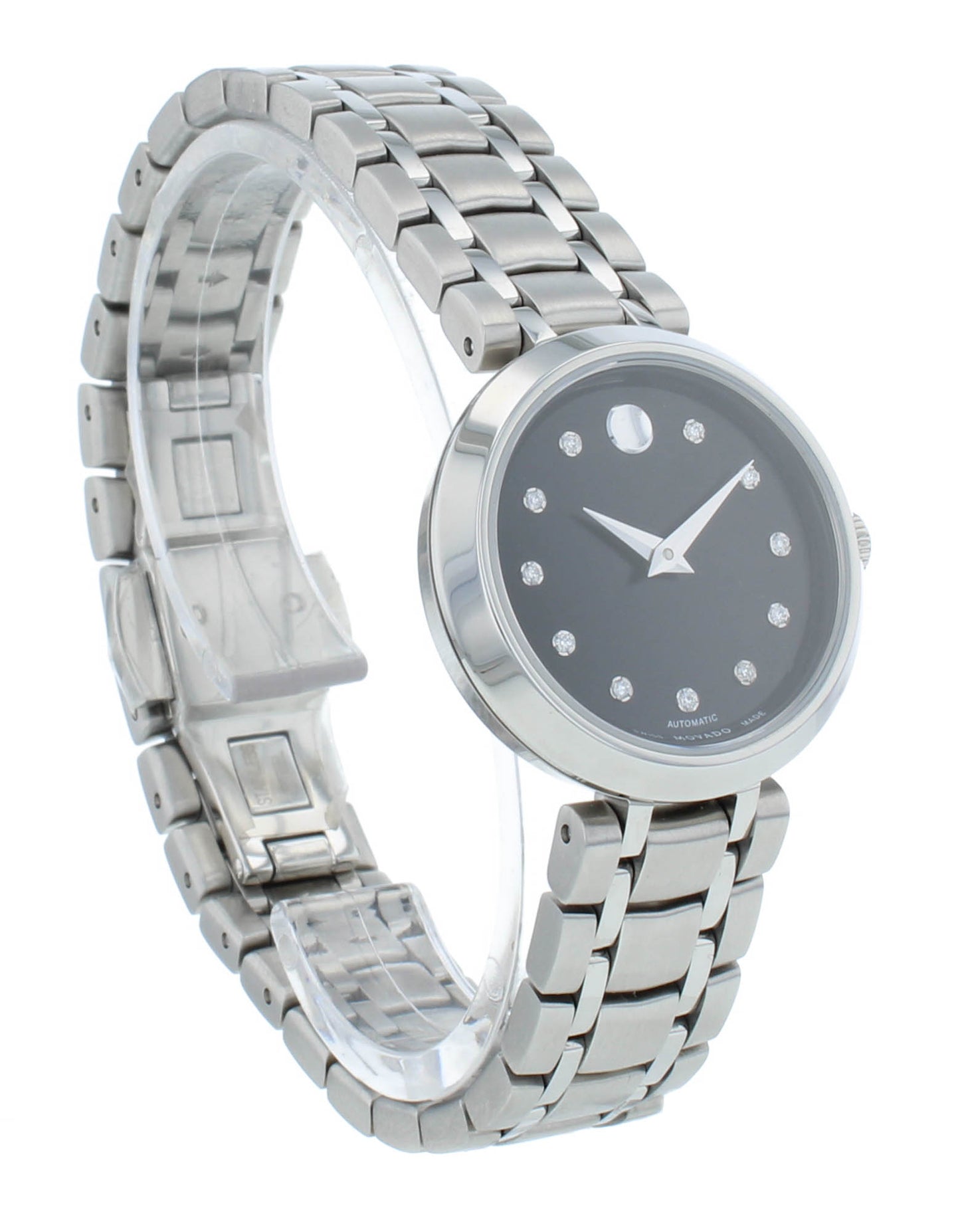 Movado 1881 Auto 27mm Stainless Steel Black Diamond Dial Ladies Watch 606919