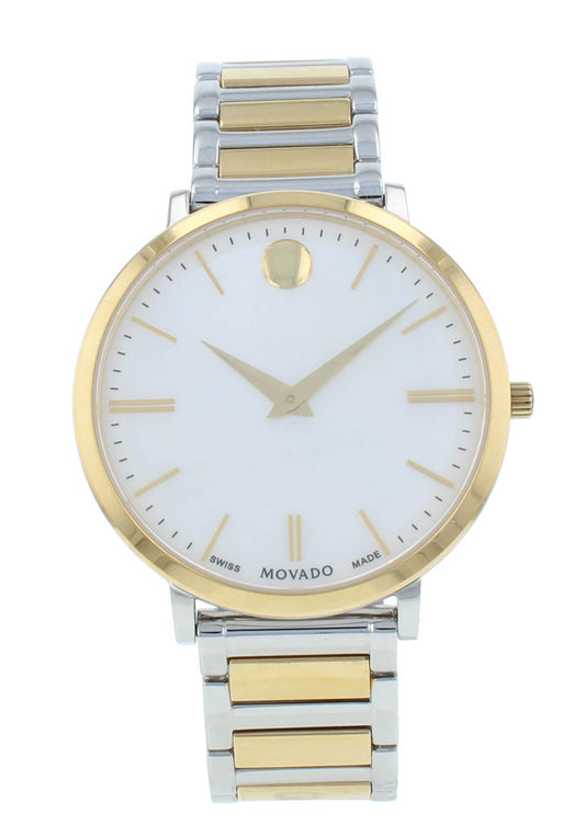 Movado Ultra Slim 35mm Quartz Two-Tone White MOP Dial Ladies Watch 607171