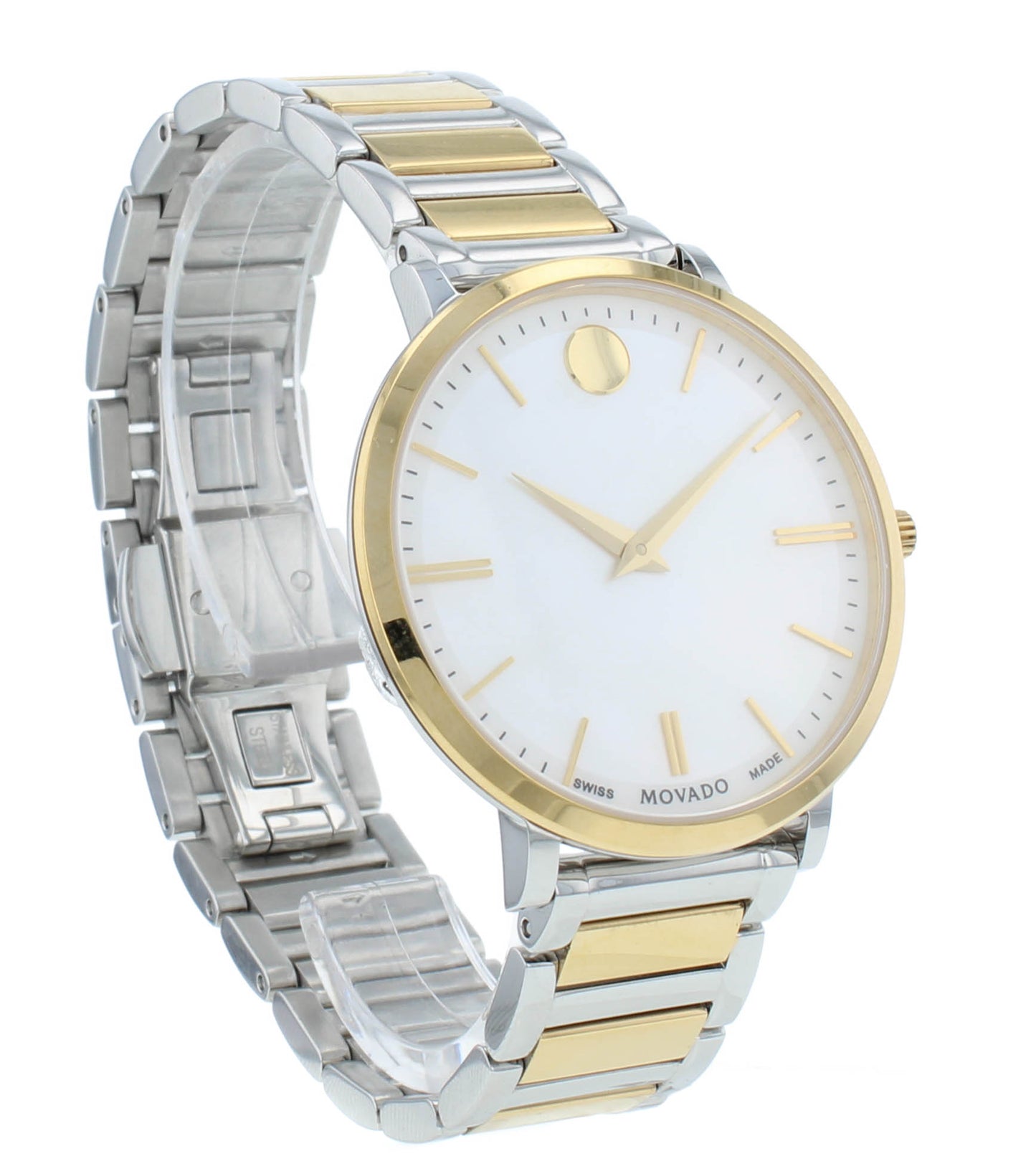 Movado Ultra Slim 35mm Quartz Two-Tone White MOP Dial Ladies Watch 607171