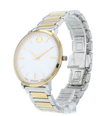 Movado Ultra Slim 35mm Quartz Two-Tone White MOP Dial Ladies Watch 607171