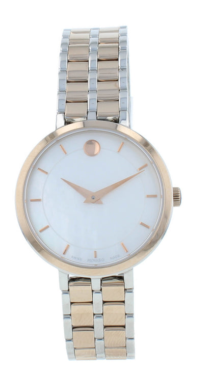 Movado Kora 28mm Quartz White MOP Dial Two-Tone Ladies Watch 607324