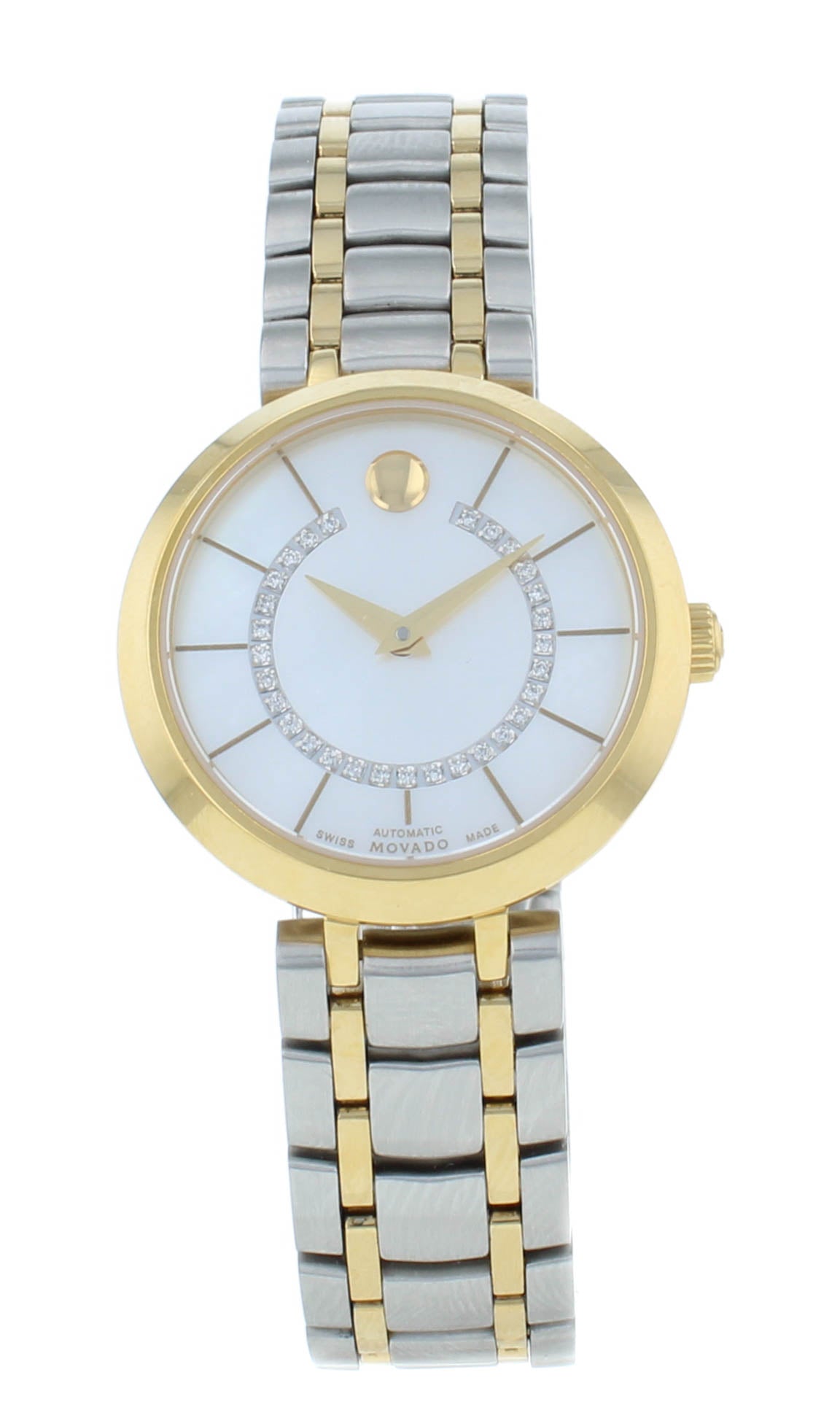 Movado 1881 Automatic 27mm Two-Tone White MOP Diamond Dial Ladies Watch 606921