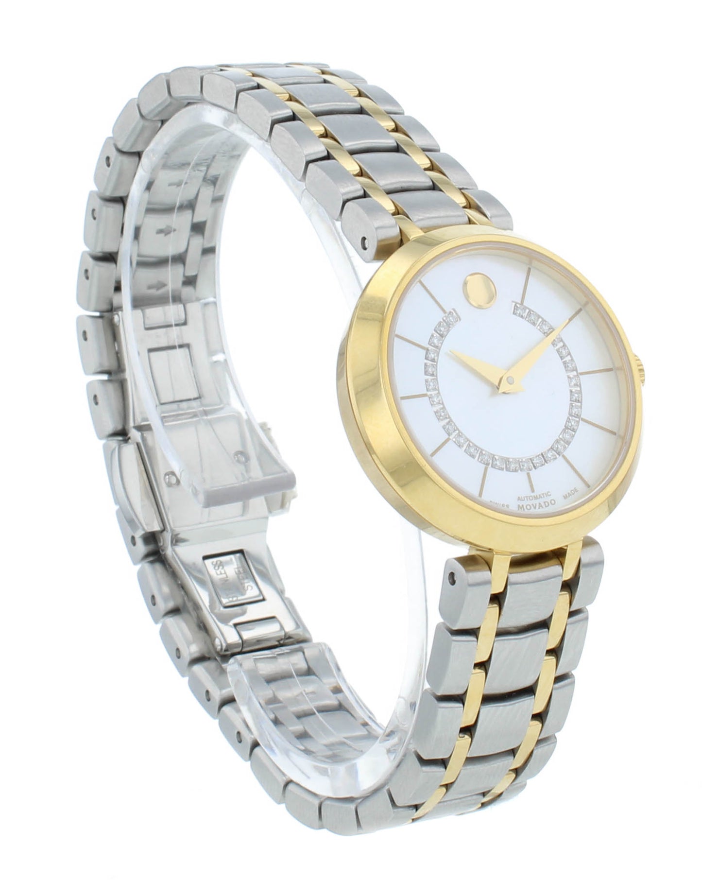 Movado 1881 Automatic 27mm Two-Tone White MOP Diamond Dial Ladies Watch 606921