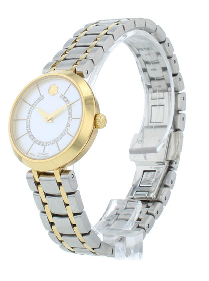 Movado 1881 Automatic 27mm Two-Tone White MOP Diamond Dial Ladies Watch 606921