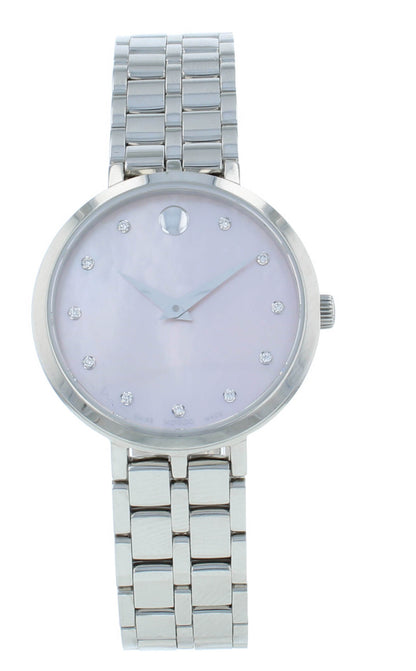 Movado Kora 28mm Quartz Pink MOP Diamond Dial Ladies Watch 607322