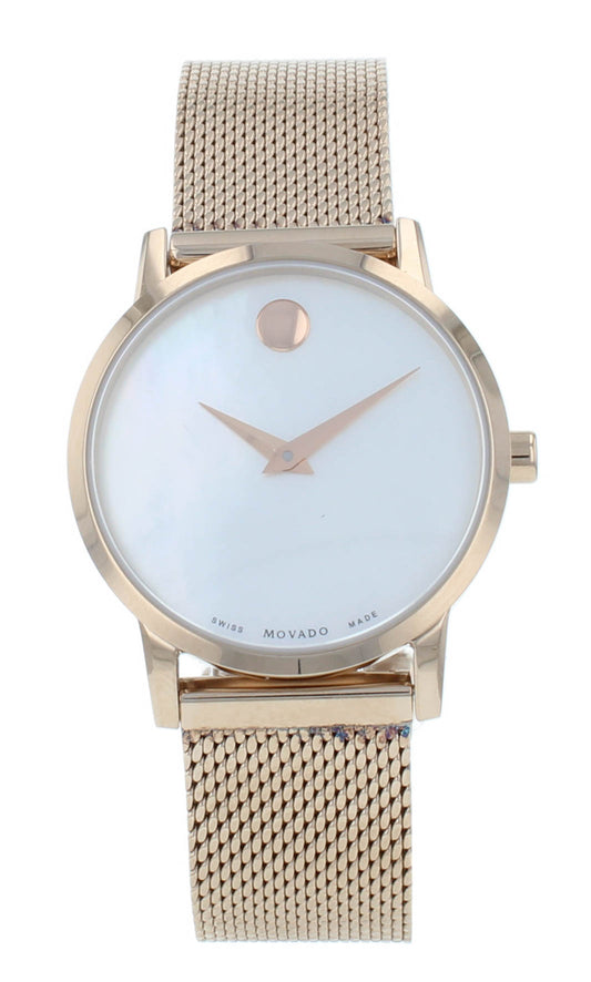 Pre-Owned Movado Museum Classic 28mm Rose Gold Tone Quartz Ladies Watch 607352