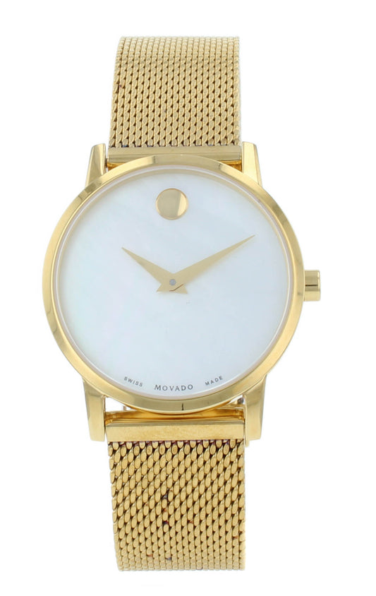 Pre-Owned Movado Museum Classic 28mm Yellow Gold Tone Quartz Ladies Watch 607351