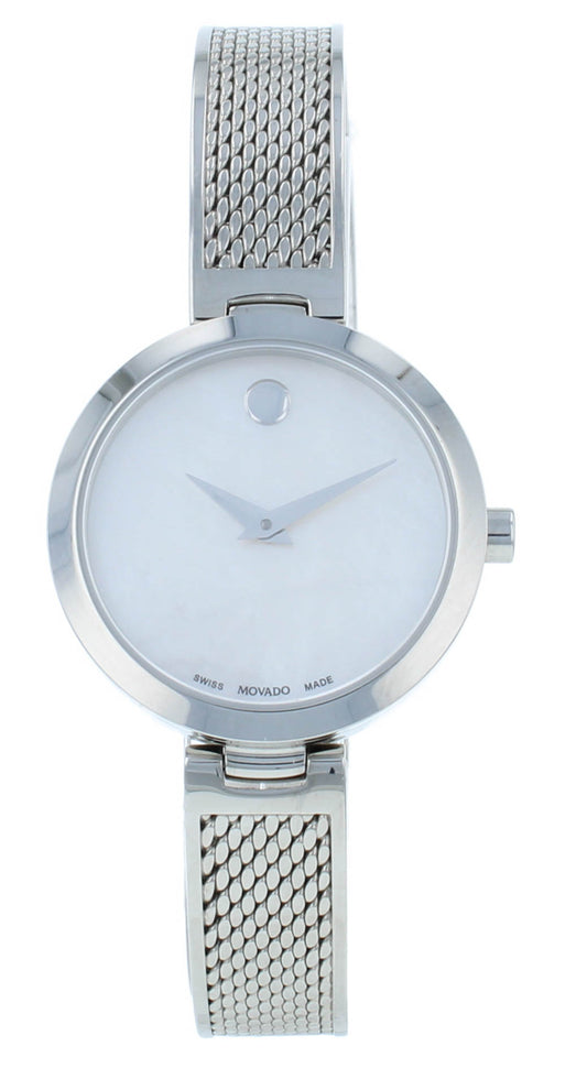 Movado Amika 27mm Quartz White MOP Dial Stainless Steel Ladies Watch 607361