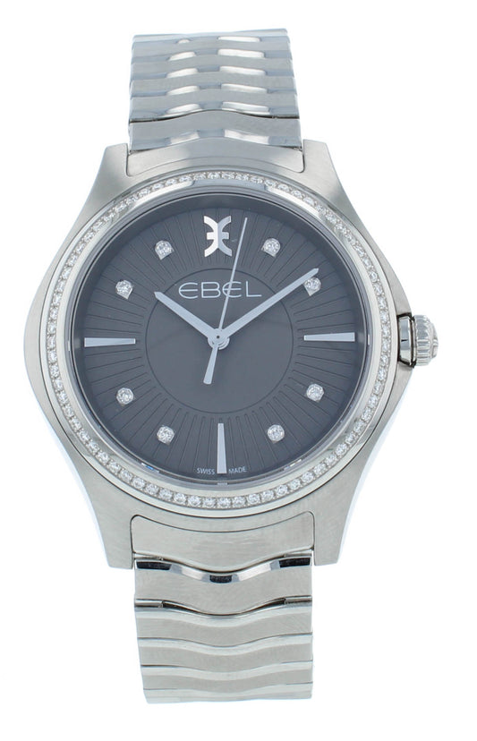 Ebel Wave 35mm Quartz Gray Dial Diamond Bezel Ladies Watch 1216304