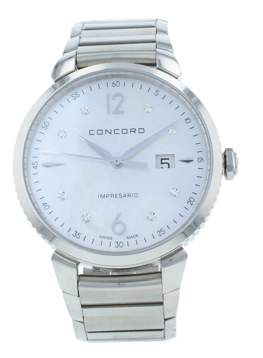 Concord Impresario Quartz White MOP Diamond Dial 41mm Men's Watch 320337